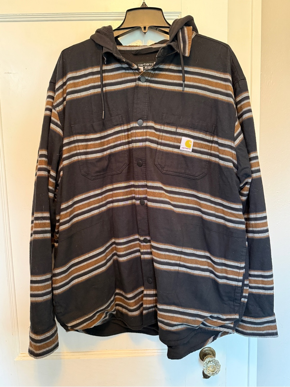 Carhartt Striped Hooded Shirt Jacket - Black, Brown & Cream